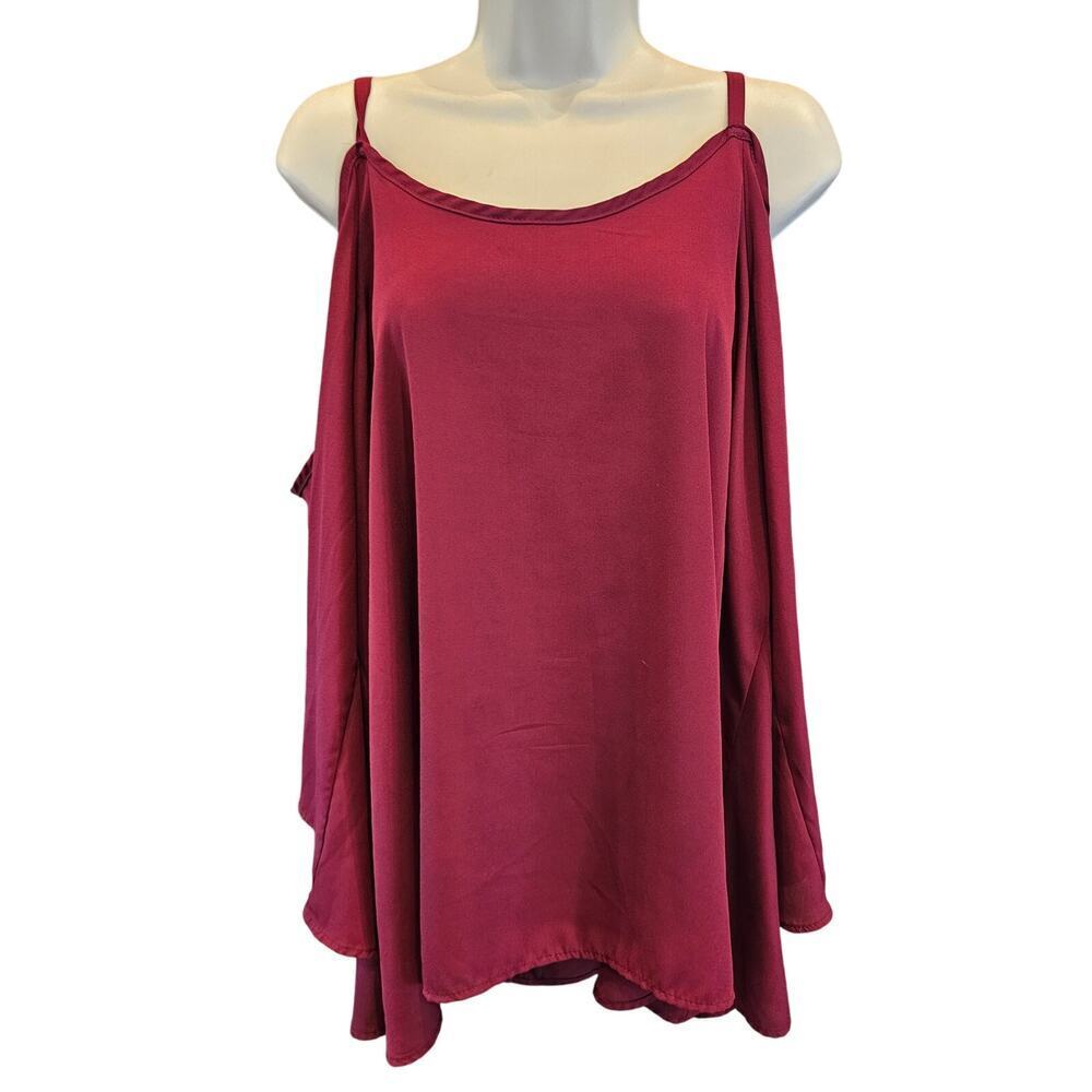 NWOT maroon peek a book shoulder top lined career casual 0 (S) mature blouse